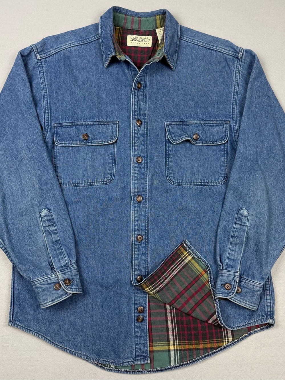 Vintage Eddie Bauer Men’s Medium Chambray Flannel Lined Denim Shacket USA Made